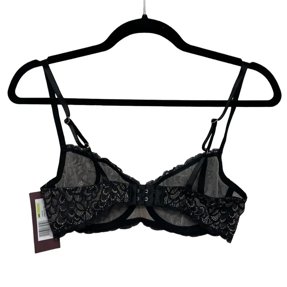 NEW True & Co. Gramercy Balconette Bra in Black Lace - Size 34B